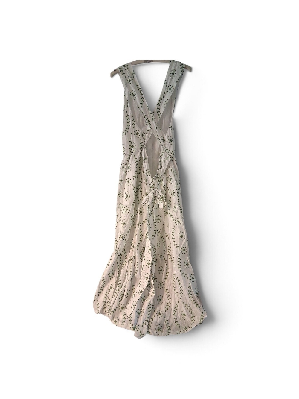 White Sleeveless Maxi Dress with Green Embroidered Motif XXL - Picture 10 of 10